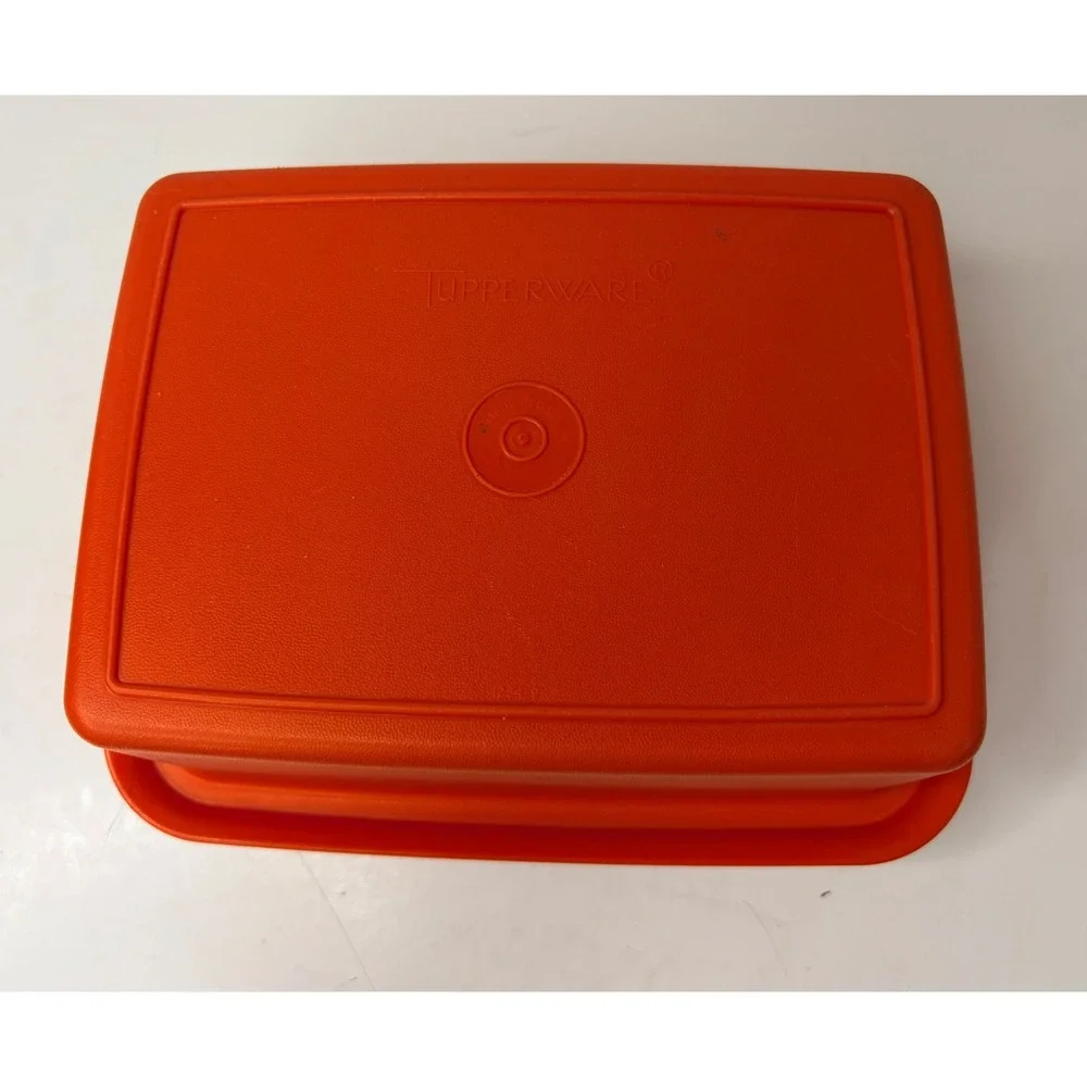 Vintage Tupperware Orange Servalier Rectangular Food Storage Container with Lid